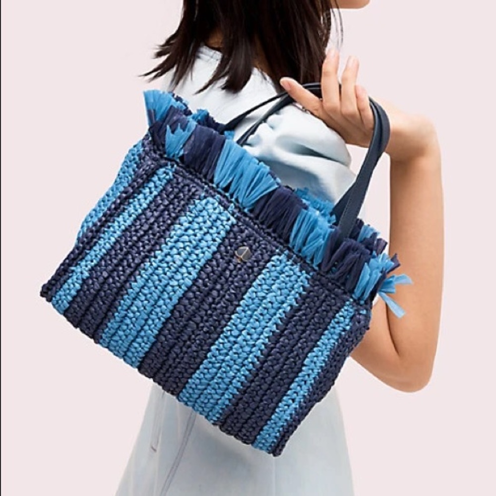 NWOT KATE SPADE Blue Straw Mini Tote Bag Purse